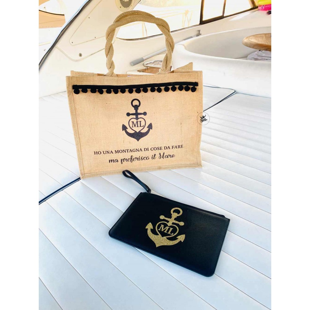 Borsa da Mare con palline applicate "Preferisco il mare" da personaliz