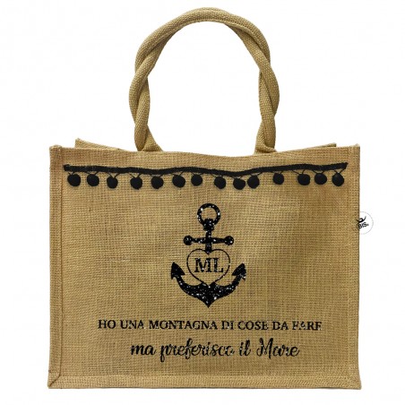 Borsa da Mare con palline applicate "Preferisco il mare" da personalizzare con le iniziali