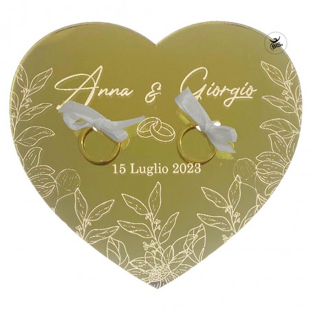 Targhetta a cuore in plexiglass porta fedi oro