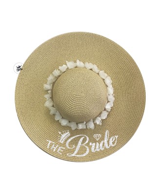Cappello in paglia a falda larga con applicazioni in tulle "The Bride"