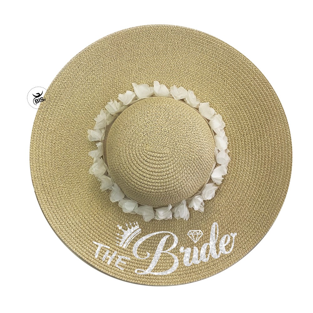 Cappello in paglia a falda larga con applicazioni in tulle "The Bride"