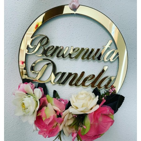 Fuori porta in plexiglass, con fiori, da personalizzare
