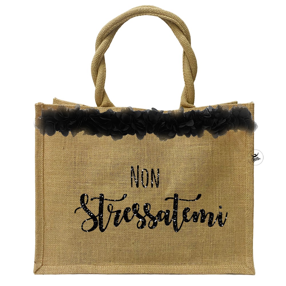 Borsa da Mare con applicazioni in tulle "Non stressatemi"