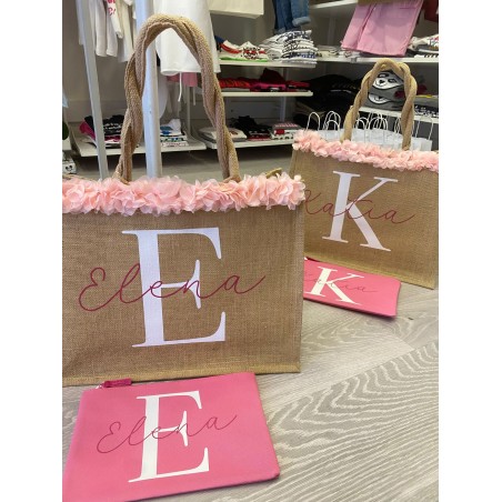 Borsa da Mare con applicazioni in tulle con nome e iniziale