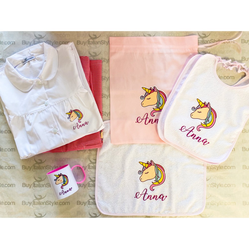 Kit scuole materno con stampa unicorno e nome