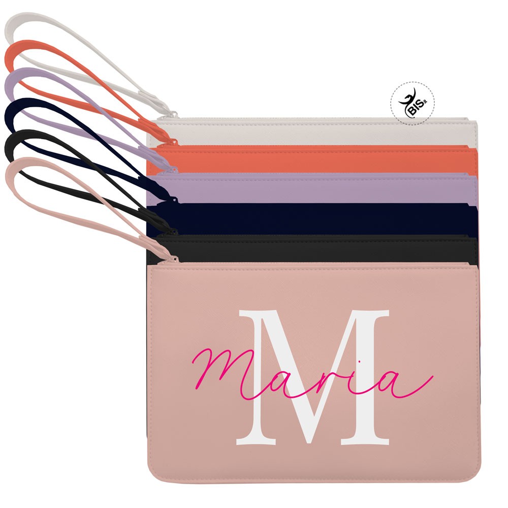 Pochette in ecopelle da personalizzare con nome e iniziale