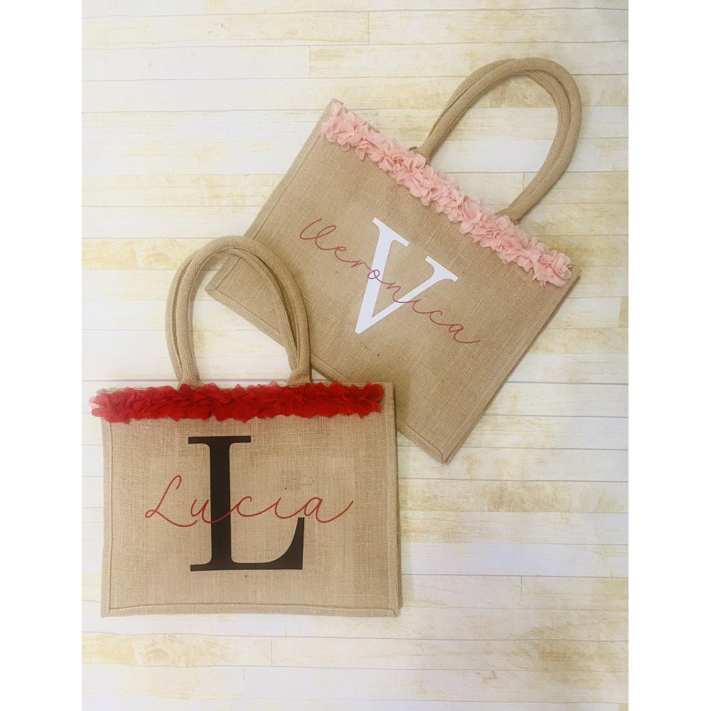 Borsa da Mare con applicazioni in tulle con nome e iniziale