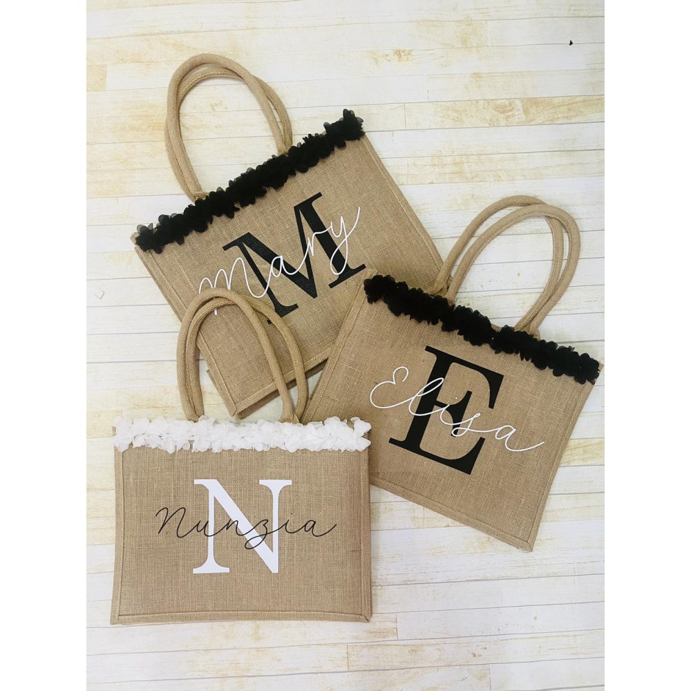 Borsa da Mare con applicazioni in tulle con nome e iniziale
