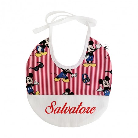 Bavaglino Disney con nome "Topolino" a righe rosso
