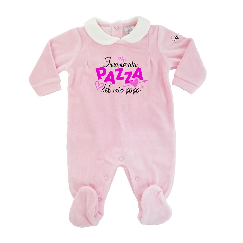 Tutina neonata ciniglia rosa "Innamorata pazza del mio papà"