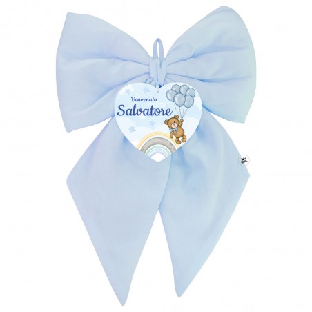 Fiocco Nascita con cuore in plexiglass "Teddy collection"