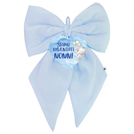 Fiocco Nascita con cuore in plexiglass "Elefantino" azzurro