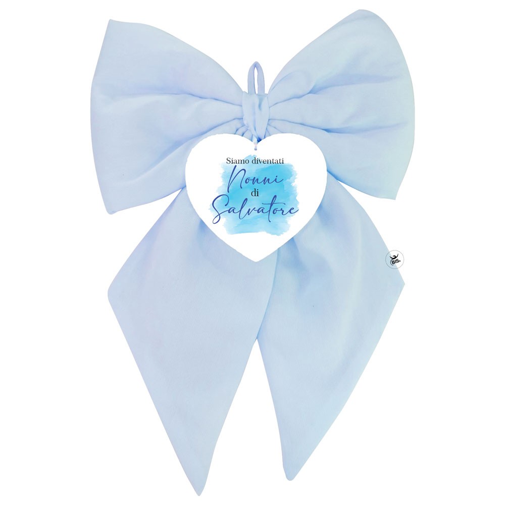 Fiocco Nascita con cuore in plexiglass "Siamo diventati nonni" azzurro