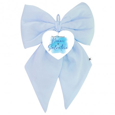 Fiocco Nascita con cuore in plexiglass "Siamo diventati nonni" azzurro