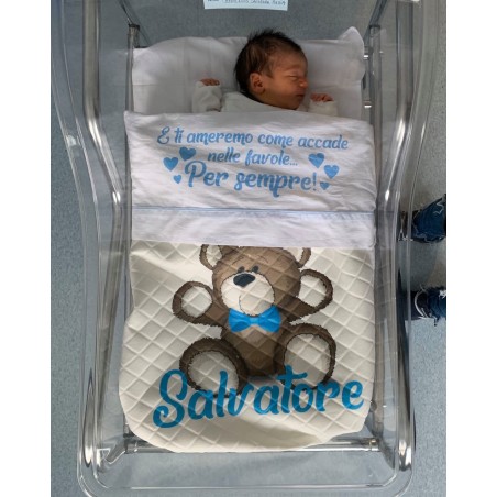 copertina neonato culla orsetto con nome