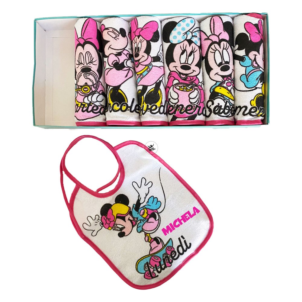 7 bavaglini neonato/a "Minnie" giorni della settimana