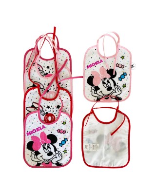 Kit 6 bavaglini mini "Sweet Minnie" da personalizzare con nome