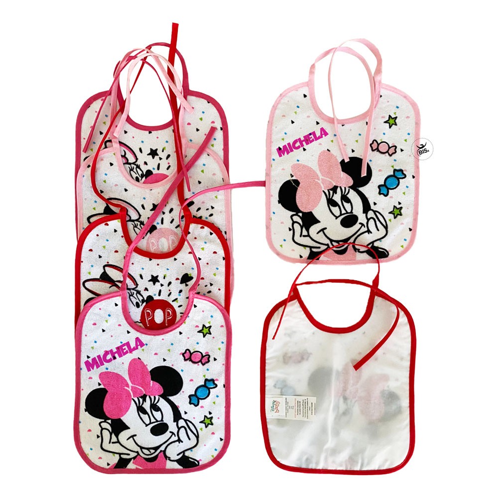 Kit 6 bavaglini mini "Sweet Minnie" da personalizzare con nome