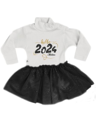 Abitino con gonna in tulle glitterata "Hello 2024"