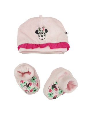 Kit cappellino e babbucce neonata "Minnie flowers" rosa