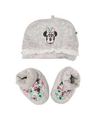 Kit cappellino e babbucce neonata "Minnie flowers" grigio