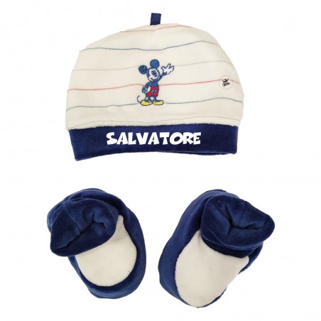 Kit cappellino e babbucce neonato "Mickey Mouse" blu