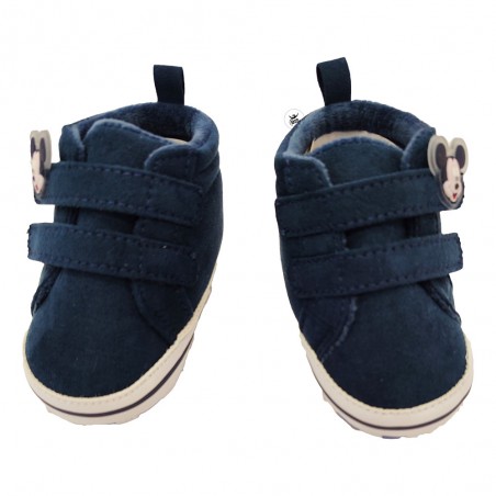 Scarpine da culla neonato "Topolino" blu effetto camoscio