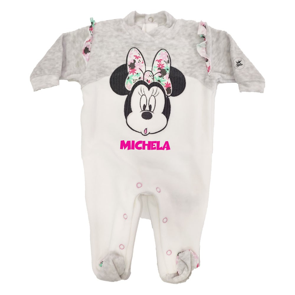 Tutina neonata ciniglia "Minnie Flowers"  panna