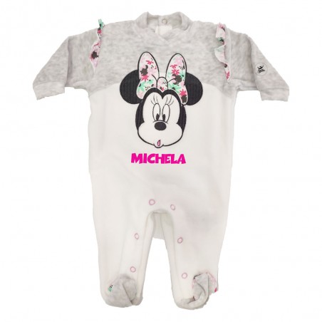 Tutina neonata ciniglia "Minnie Flowers"  panna
