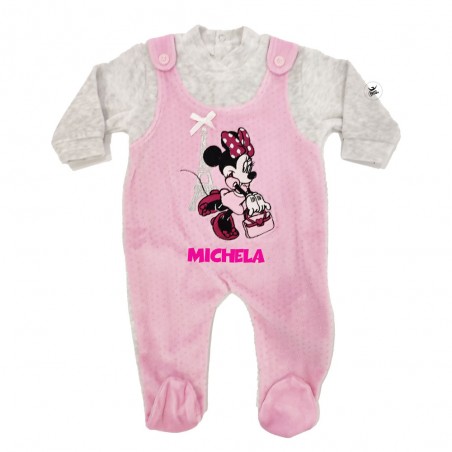 Tutina neonata in ciniglia finta salopette a pois "Minnie" grigio