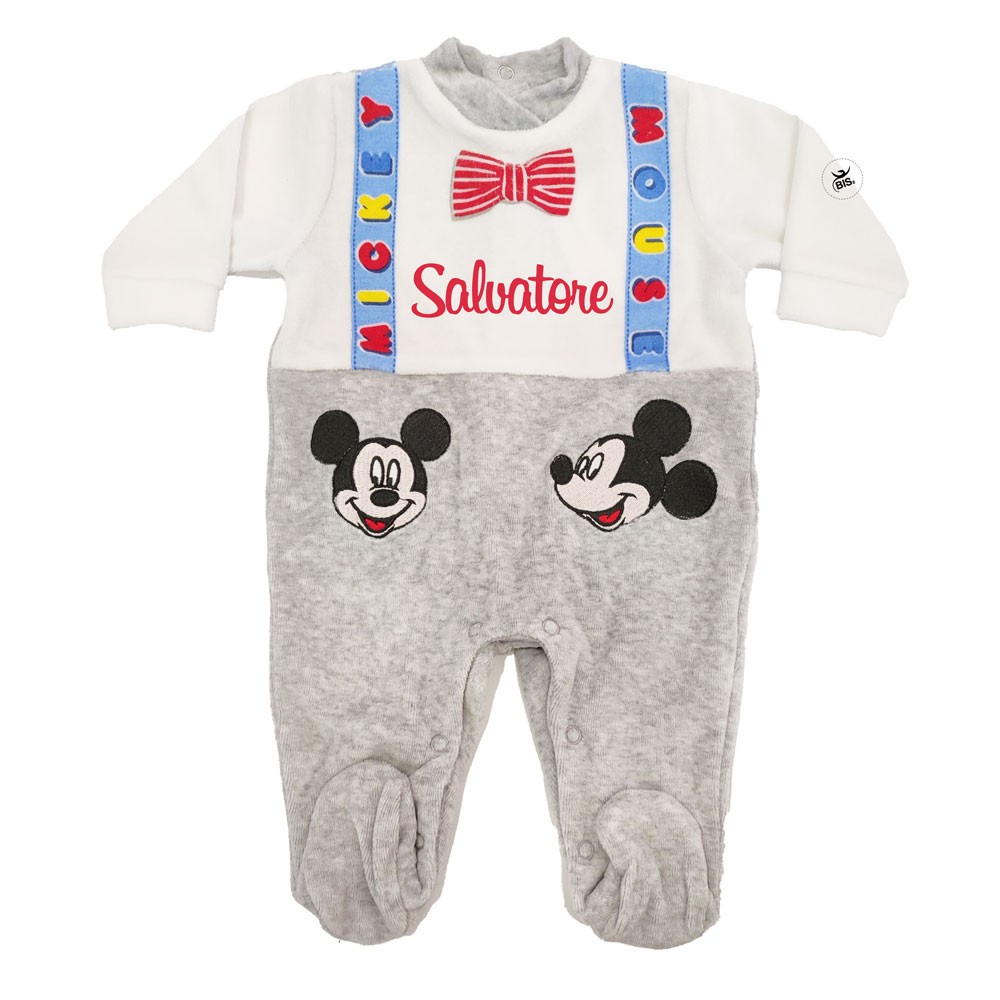 Tutina neonato ciniglia "Mickey mouse"  grigio