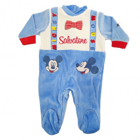 Tutina neonato ciniglia "Mickey mouse"  azzurro