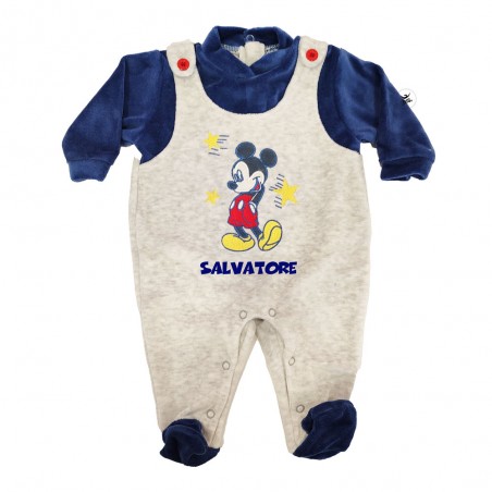 Tutina neonato ciniglia "Topolino Star" finta salopette grigio