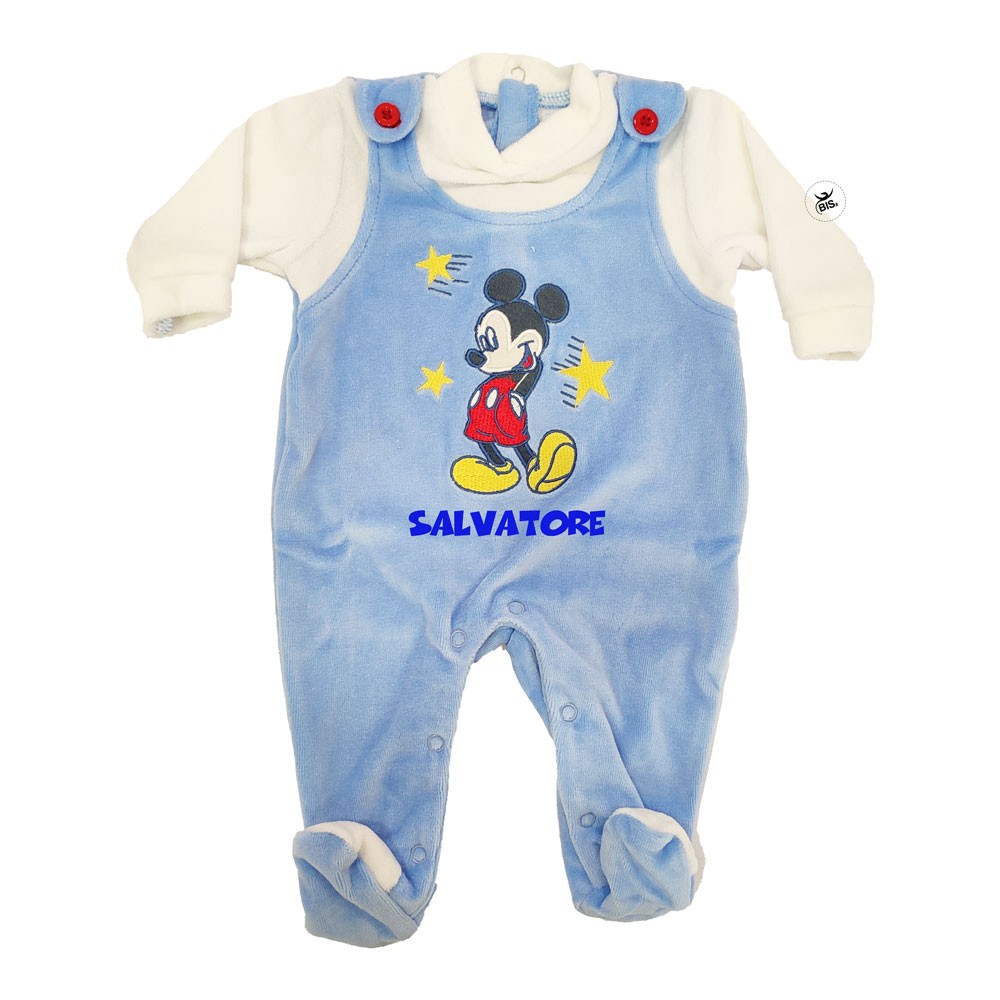 Tutina neonato ciniglia "Topolino Star" finta salopette azzurro