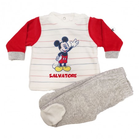 Completo neonato in ciniglia "Topolino" grigio