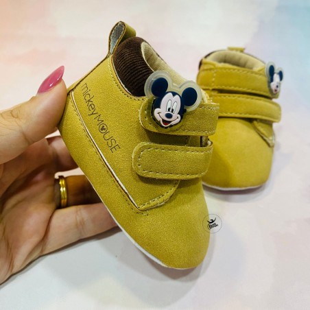Scarpine da culla neonato "Topolino"effetto camoscio