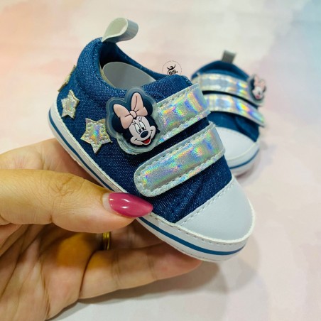 Scarpine neonata jeans con fibbie argento "Minnie"