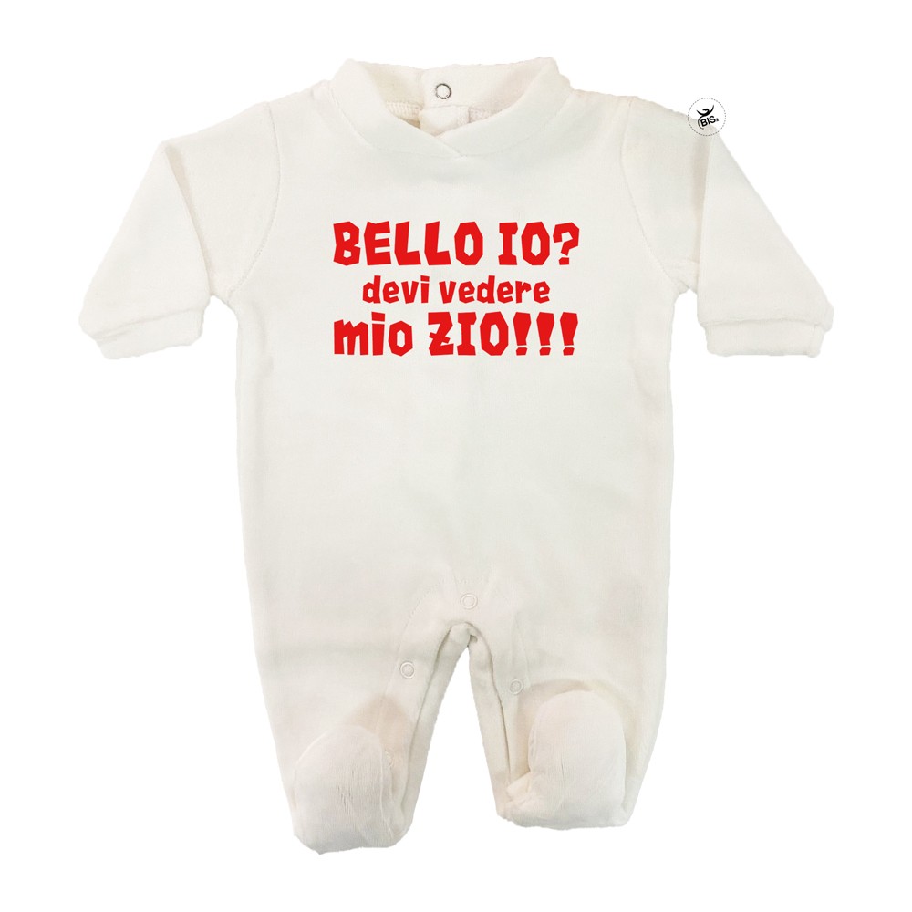 Tutina  in ciniglia tinta unita "Bello io devi vedere mio zio" bianco