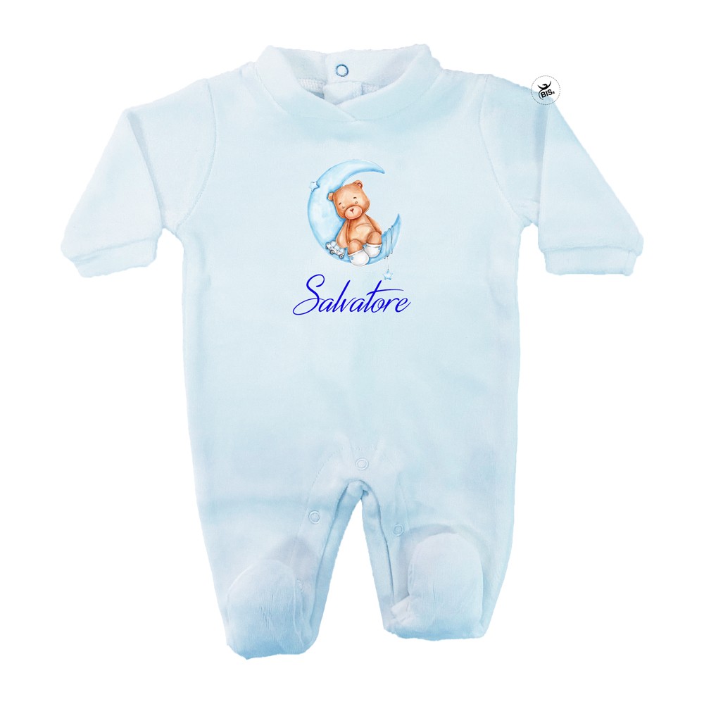 Tutina in ciniglia tinta unita "Bear on the moon" azzurro Tutina in ciniglia tinta unita "Bear on the moon" azzurro
