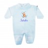 Tutina in ciniglia tinta unita "Bear on the moon" azzurro