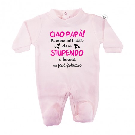 Tutina in ciniglia tinta unita "Ciao Papà stupendo" rosa