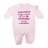 Tutina in ciniglia tinta unita "Ciao Papà stupendo" rosa