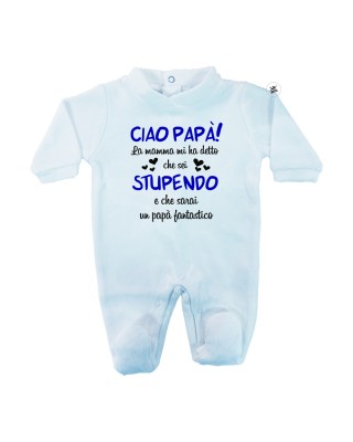 Tutina in ciniglia tinta unita "Ciao Papà stupendo" azzurro