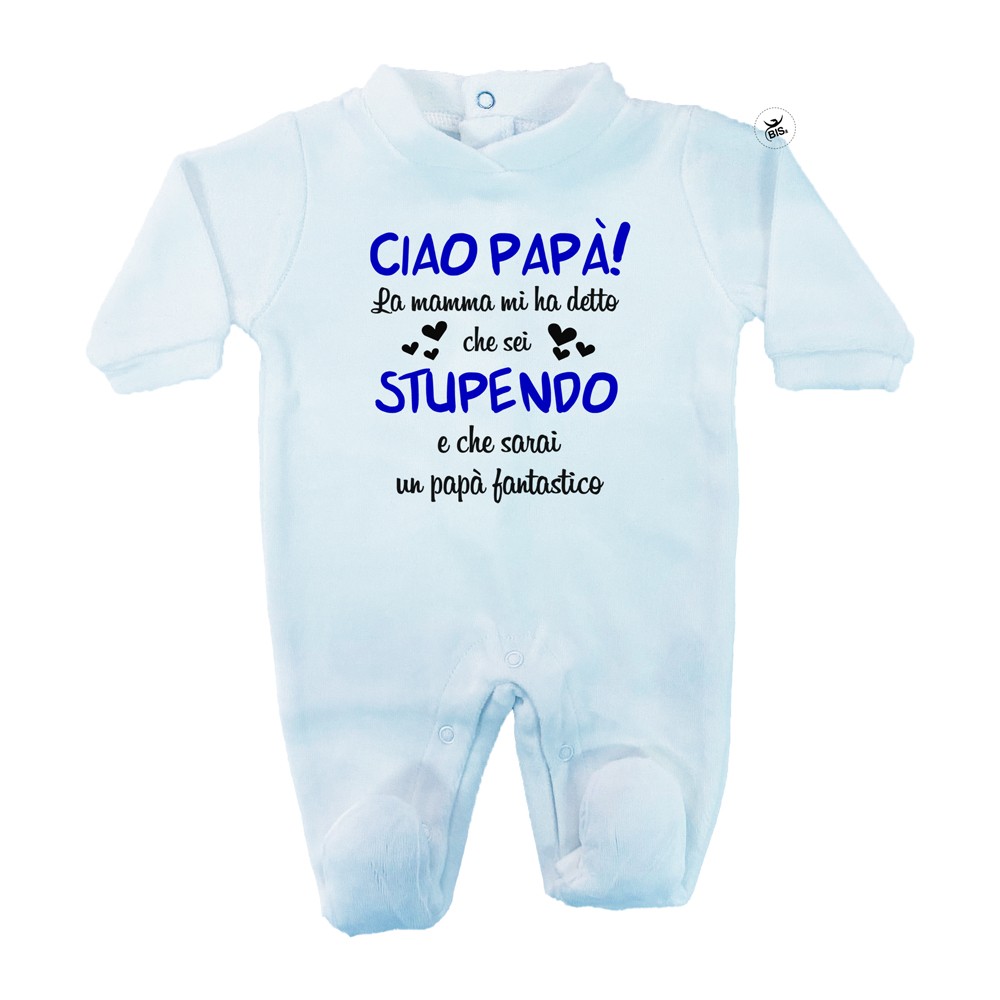 Tutina in ciniglia tinta unita "Ciao Papà stupendo" azzurro