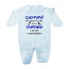 Tutina in ciniglia tinta unita "Ciao Papà stupendo" azzurro