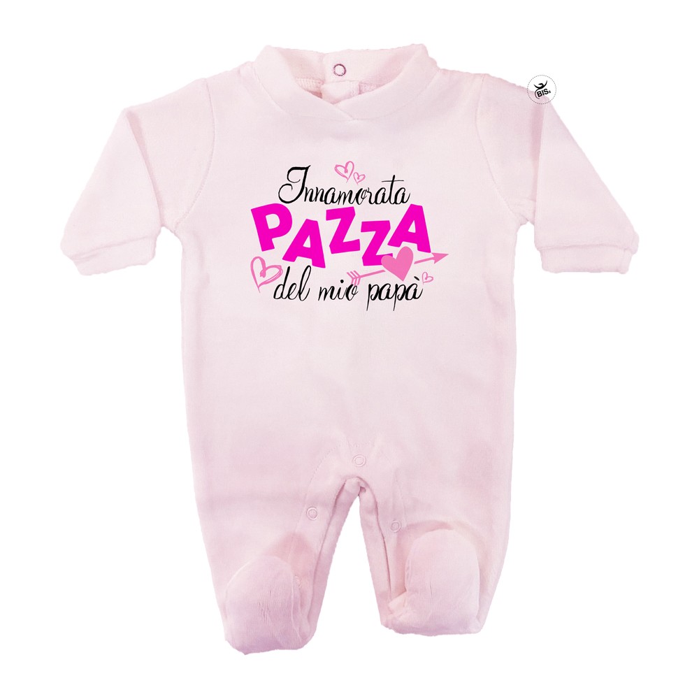 Tutina in ciniglia tinta unita "Innamorata pazza del mio papà" rosa