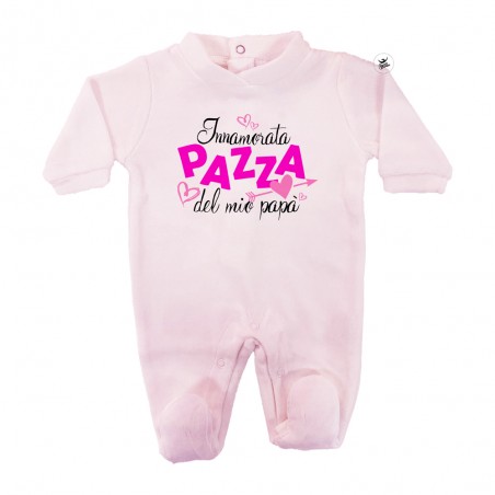 Tutina in ciniglia tinta unita "Innamorata pazza del mio papà" rosa