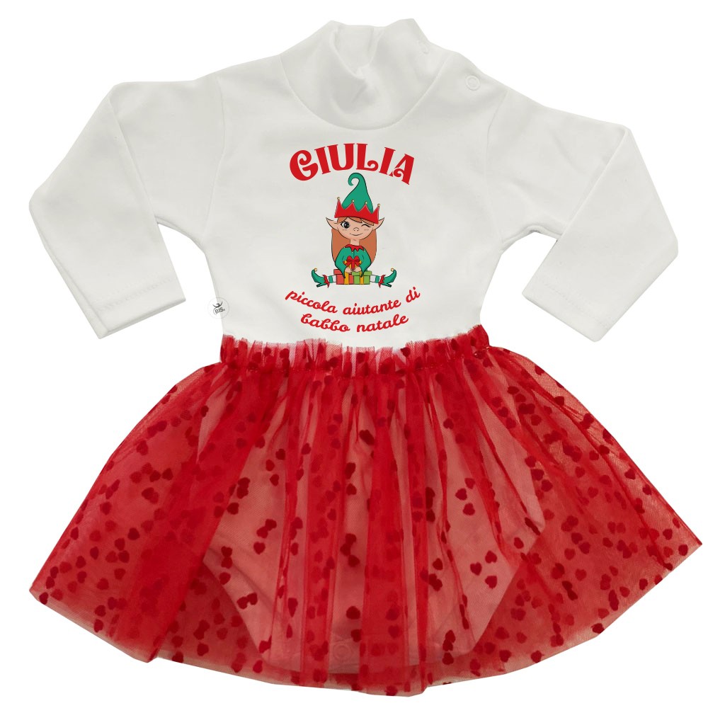 Abitino neonata con tulle a cuori "Elfo" da personalizzare