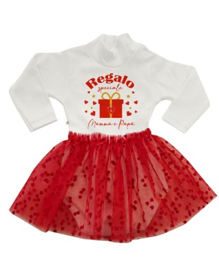 Abitino neonata con tulle a cuori "Regalo speciale"