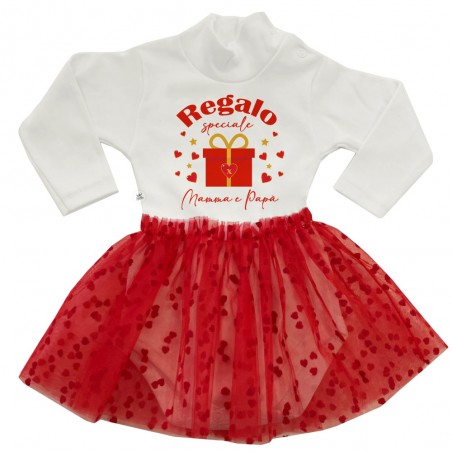 Abitino neonata con tulle a cuori "Regalo speciale"
